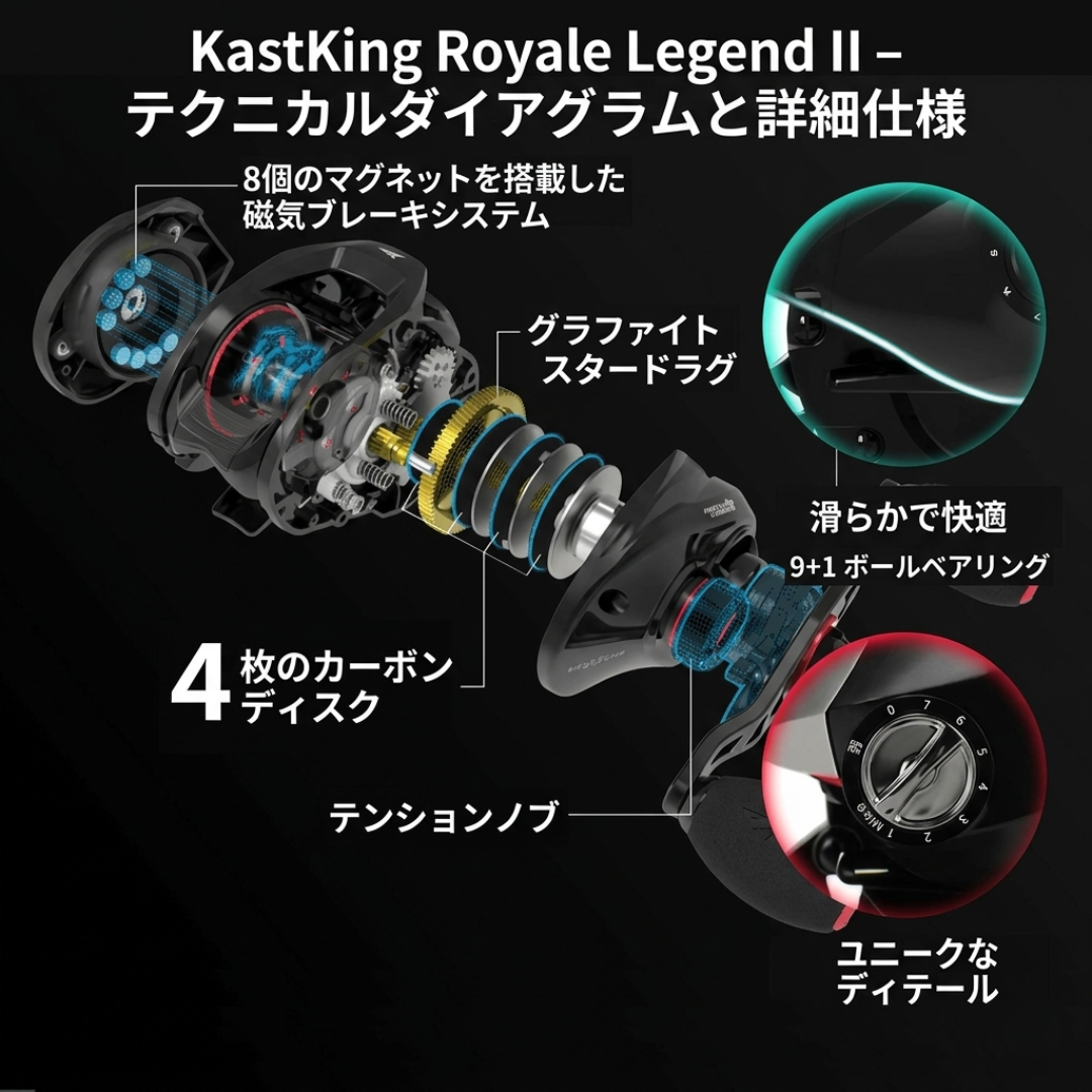 【世界基準のコスパ】Sakamping KastKing Royale Legend II ベイトリール | 7.2:1高速ギア・最大ドラグ8kg | ダブルシールドステンレスベアリング・磁気ブレーキ | 軽量コンパクト設計 | バス・ソルト対応 | 1年保証付