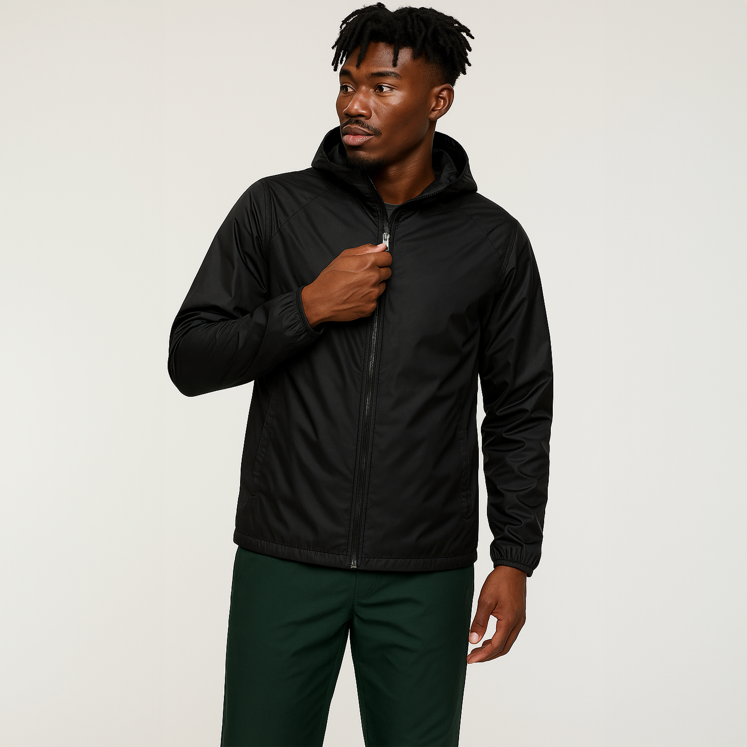 メンズ防水ウィンドブレーカー UVプロテクション 通気性 折りたたみ調整フード アウトドア向け 高機能 防風 快適 軽量設計 男性用 機能性抜群