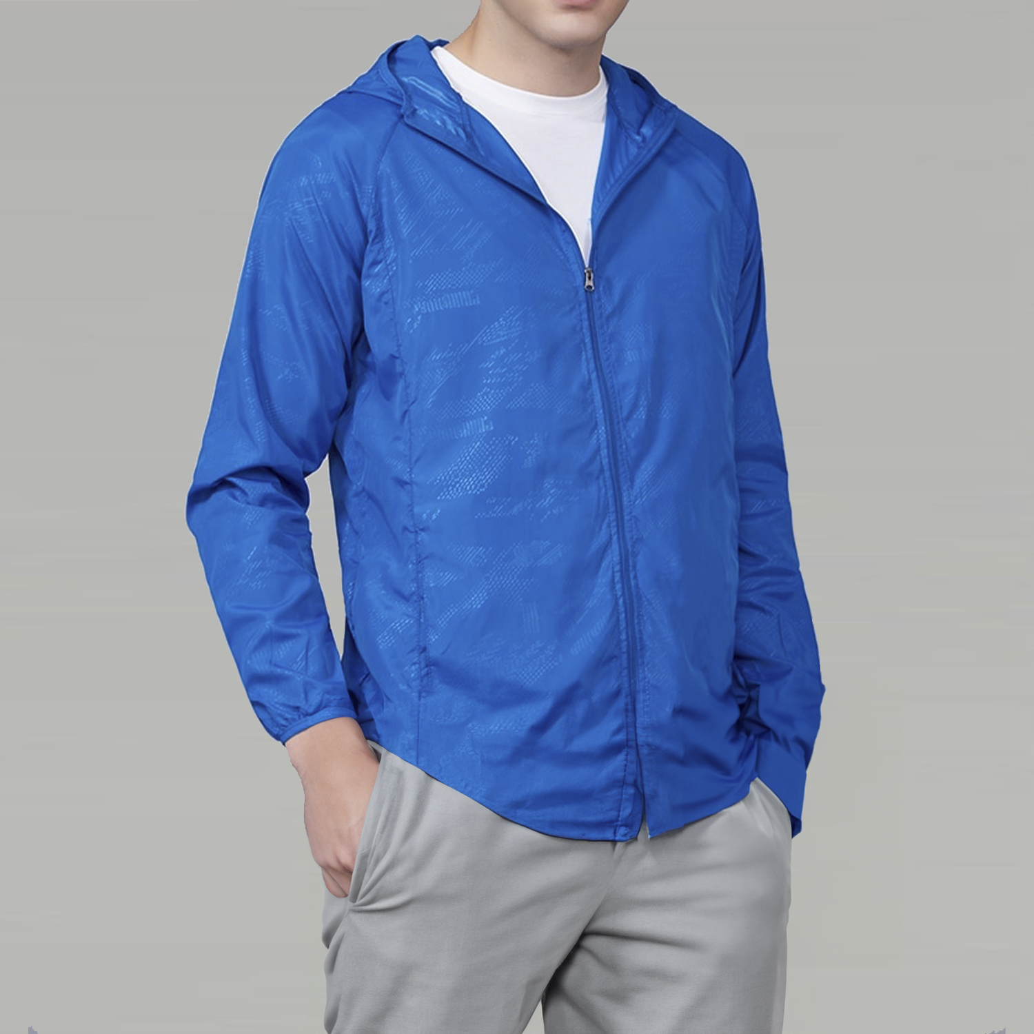 メンズ防水ウィンドブレーカー UVプロテクション 通気性 折りたたみ調整フード アウトドア向け 高機能 防風 快適 軽量設計 男性用 機能性抜群