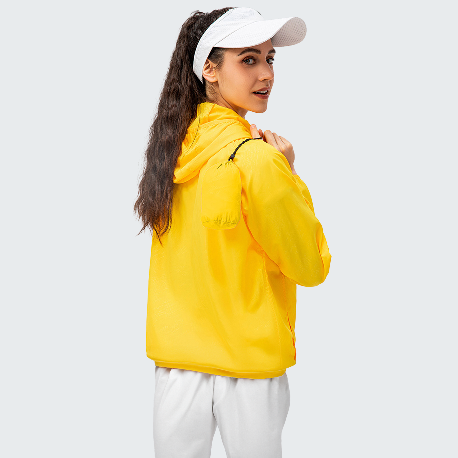 女性用 防水ウィンドブレーカー UV40以上 透湿性 防風撥水機能 フード調整可能 折りたたみ付き 軽量で快適 高機能日差し対策