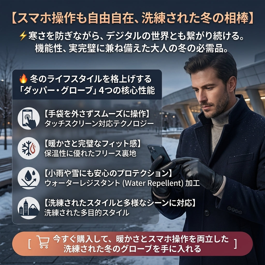 【手袋を外さずサクサクスマホ操作・冷たい雨風を弾く洗練された大人の防寒グローブ】Sakamping メンズ タッチパネル対応 防寒グローブ | 極暖裏起毛・高撥水・スタイリッシュ | ビジネス通勤・自転車・冬のアウトドア | 1年保証付
