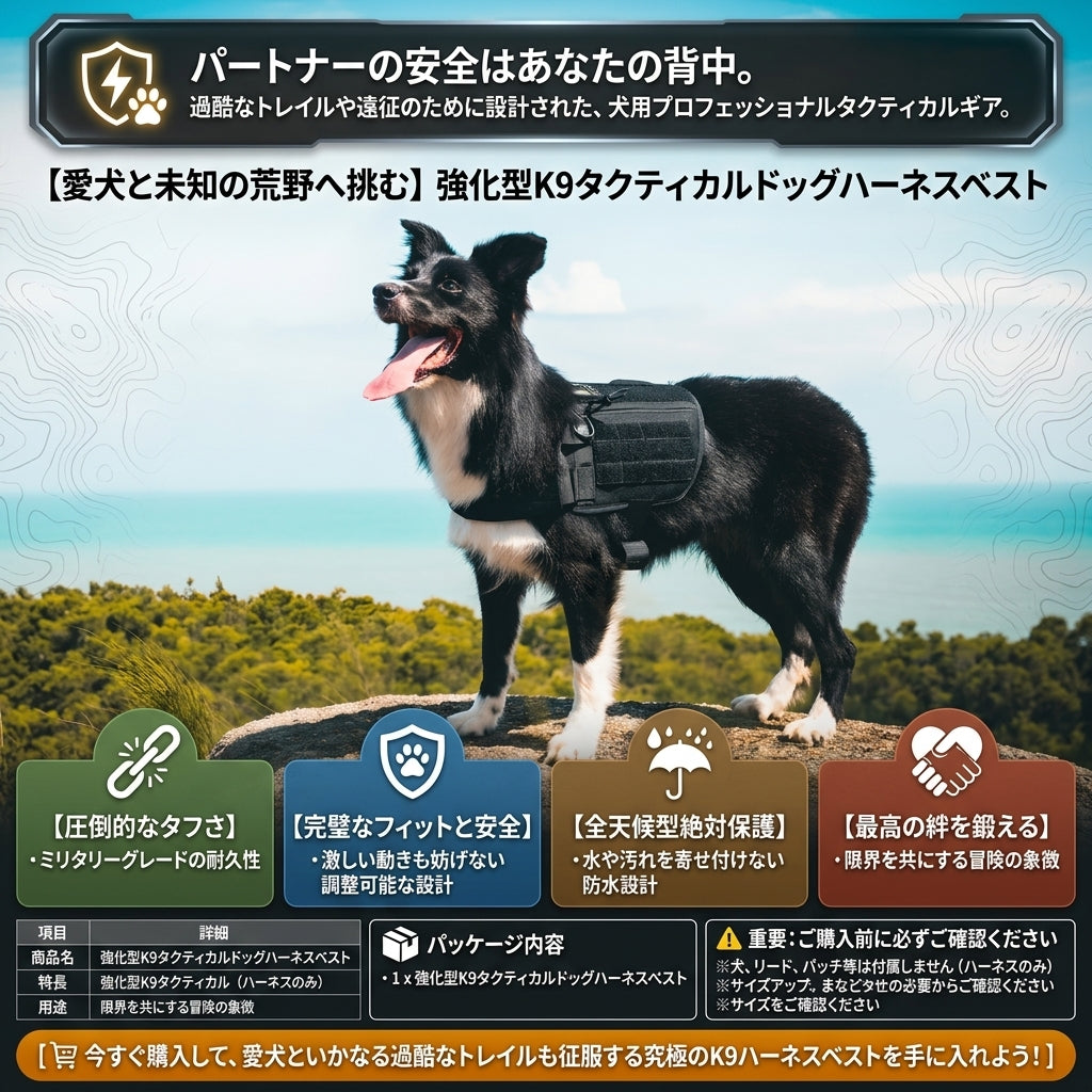 【愛犬を確実に守る・ミリタリー級の強度と抜群のフィット感】Sakamping K9 犬用タクティカルハーネス | 完全防水・高耐久・サイズ調節可能 | キャンプ・アウトドア・毎日の散歩 | 1年保証付