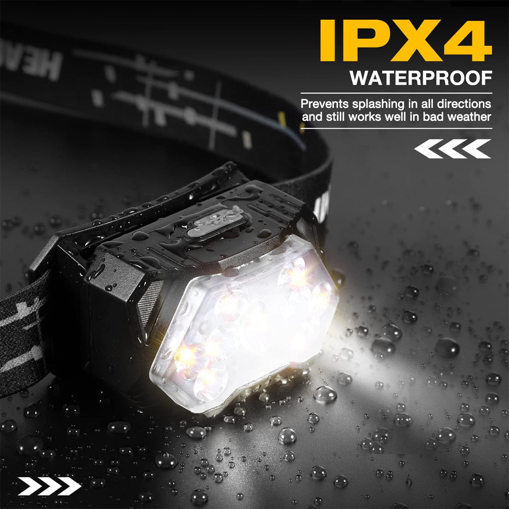 高輝度2000ルーメン防水ヘッドランプ モーションセンサー USB充電 長時間点灯 アウトドア愛好家向け 軽量設計 快適頭部バンド