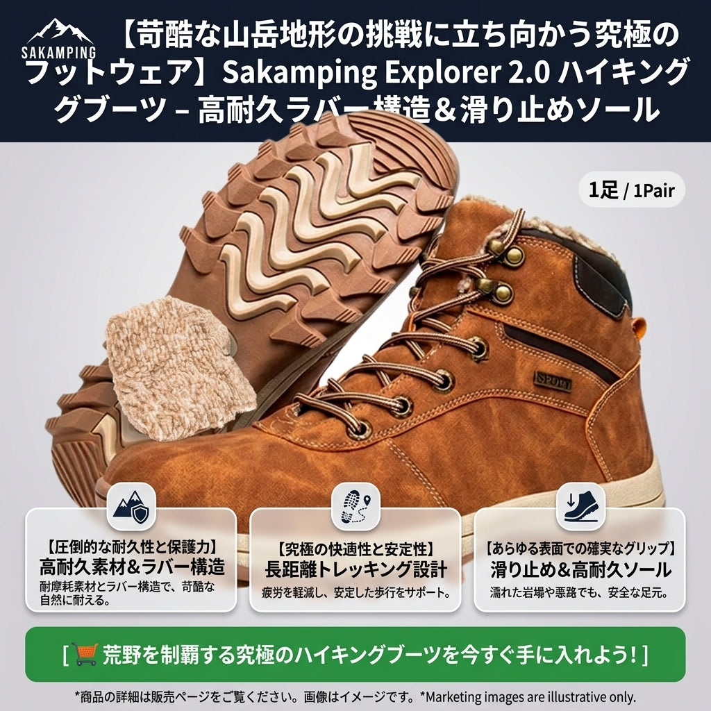 【悪路を制破する圧倒的なグリップ力・長時間の登山でも疲れない極上の安定感】Sakamping Explorer 2.0 トレッキングシューズ | 高耐久・防滑ソール・安定設計 | 登山・ハイキング・アウトドア | 1年保証付