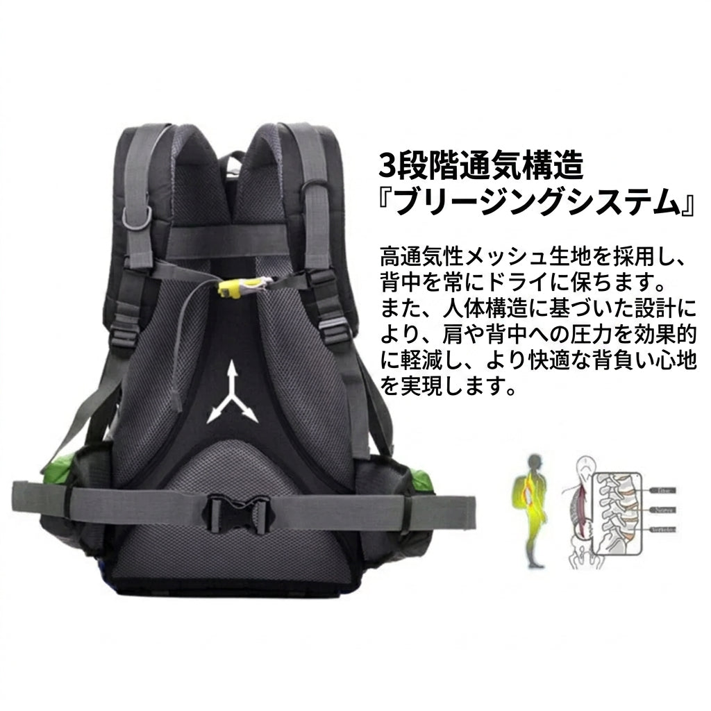 【長時間歩行でも背中が蒸れない・極上のフィット感】Explorer 40L 登山ザック | 荷重調整システム・クッション背面・ホイッスル内蔵 | 本格登山・日帰りハイキング・防災用 | 1年保証付