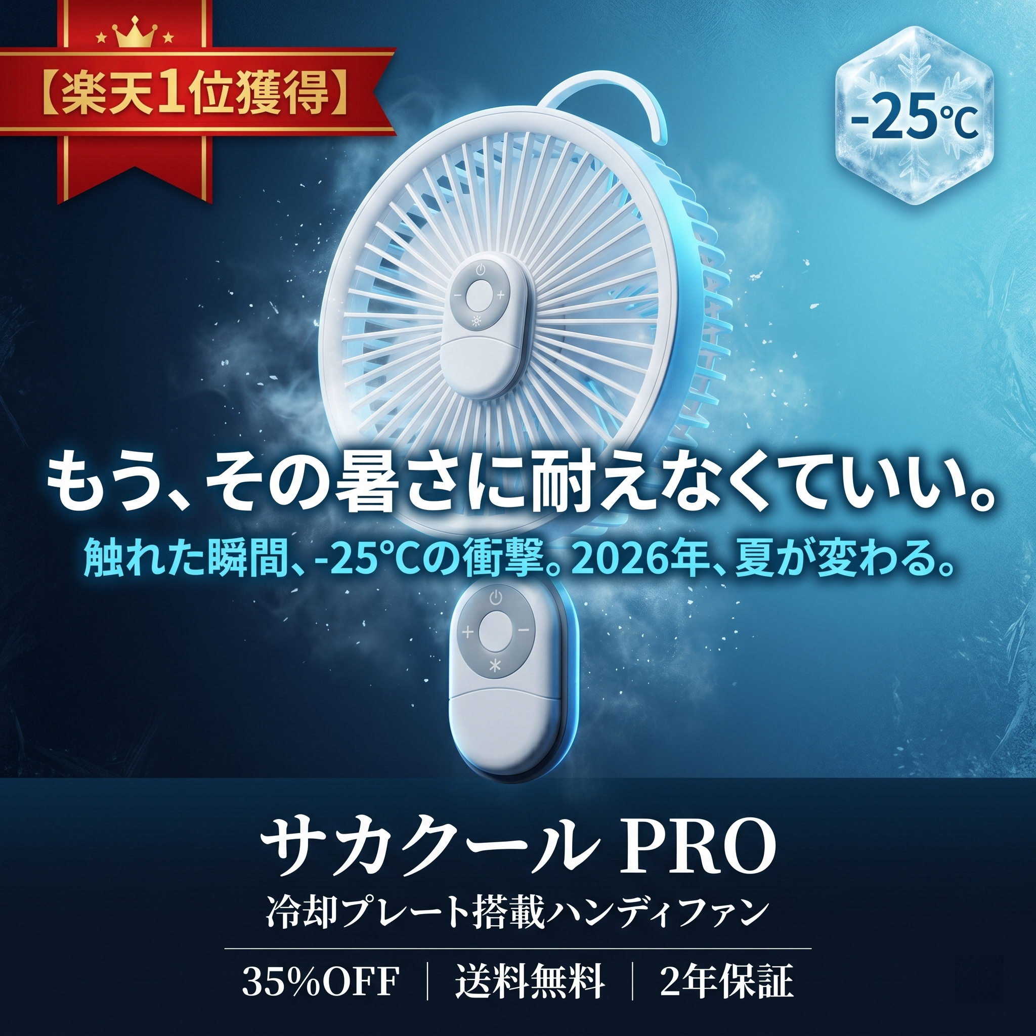 サカクール PRO ハンディファン 冷却プレート -25℃ 5000mAh 携帯扇風機