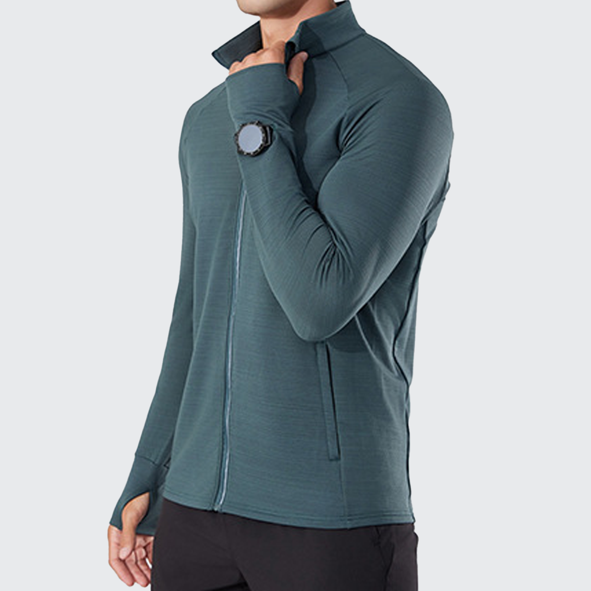 クイックステップ メンズ ベースレイヤー ハイカラー UVプロテクション サムホール スマートウォッチ対応 快適フィット アウトドア向け 高機能