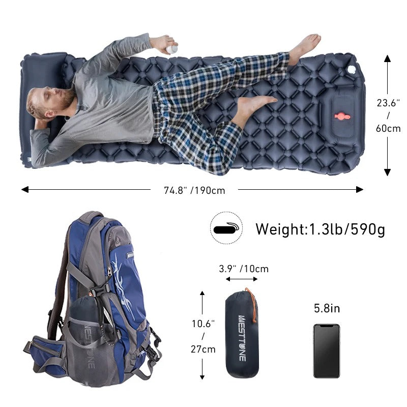 Westtone Ultralight Inflatable Sleeping Pad 内蔵ポンプ 一人用 キャンプ 快適 アウトドア バックパッカー向け