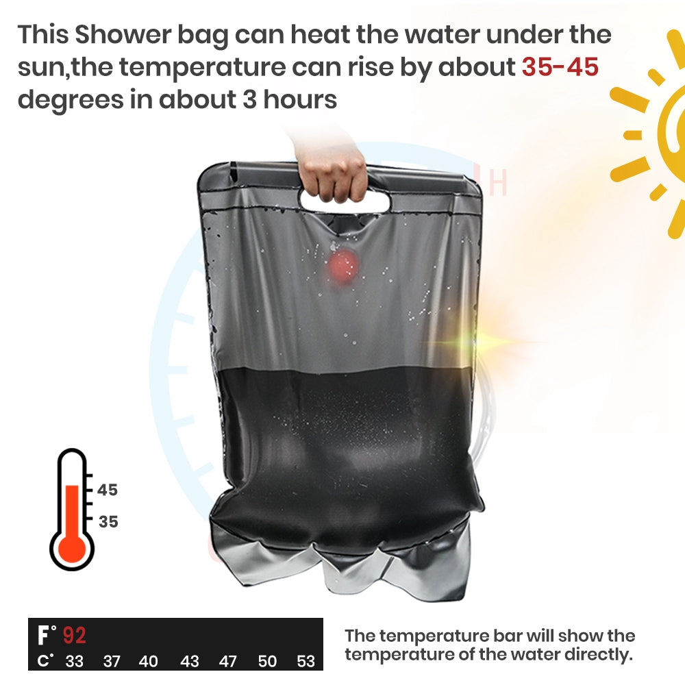 ShowerBag 20L ソーラーパワー温かいシャワー アウトドア用 ポータブル シャワーバッグ オンオフ機能付き 家族向け キャンプシーンで