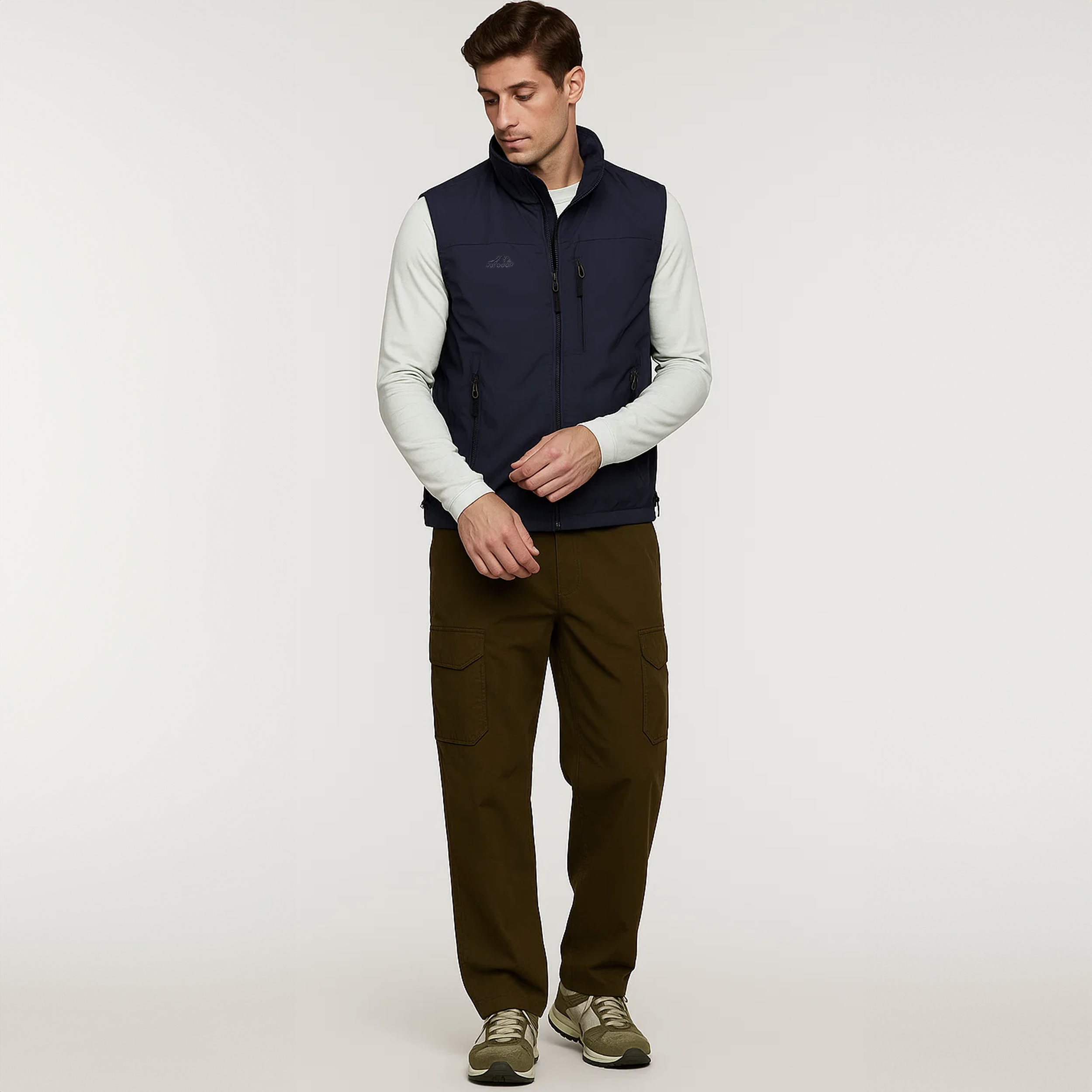 メンズ用 保温ベスト アウトドア 防水 透湿 軽量 高機能 耐風設計 防寒 快適 三つのジッパーポケット 完璧な収納 野外活動に最適 雨天対応 長時間保温