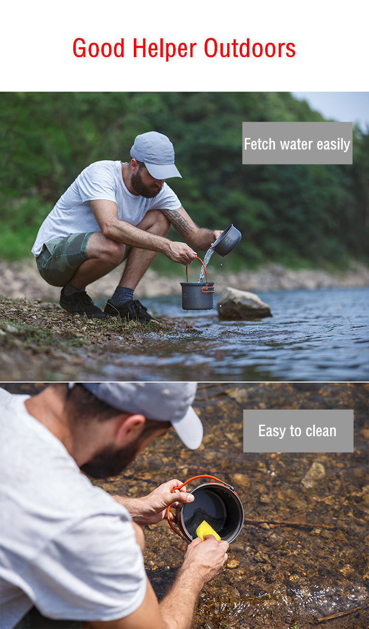 PotSet 4in1 アウトドア 超軽量アルミ ノンスティック 調理セット 旅人向け バックパッカー必携 コンパクト収納