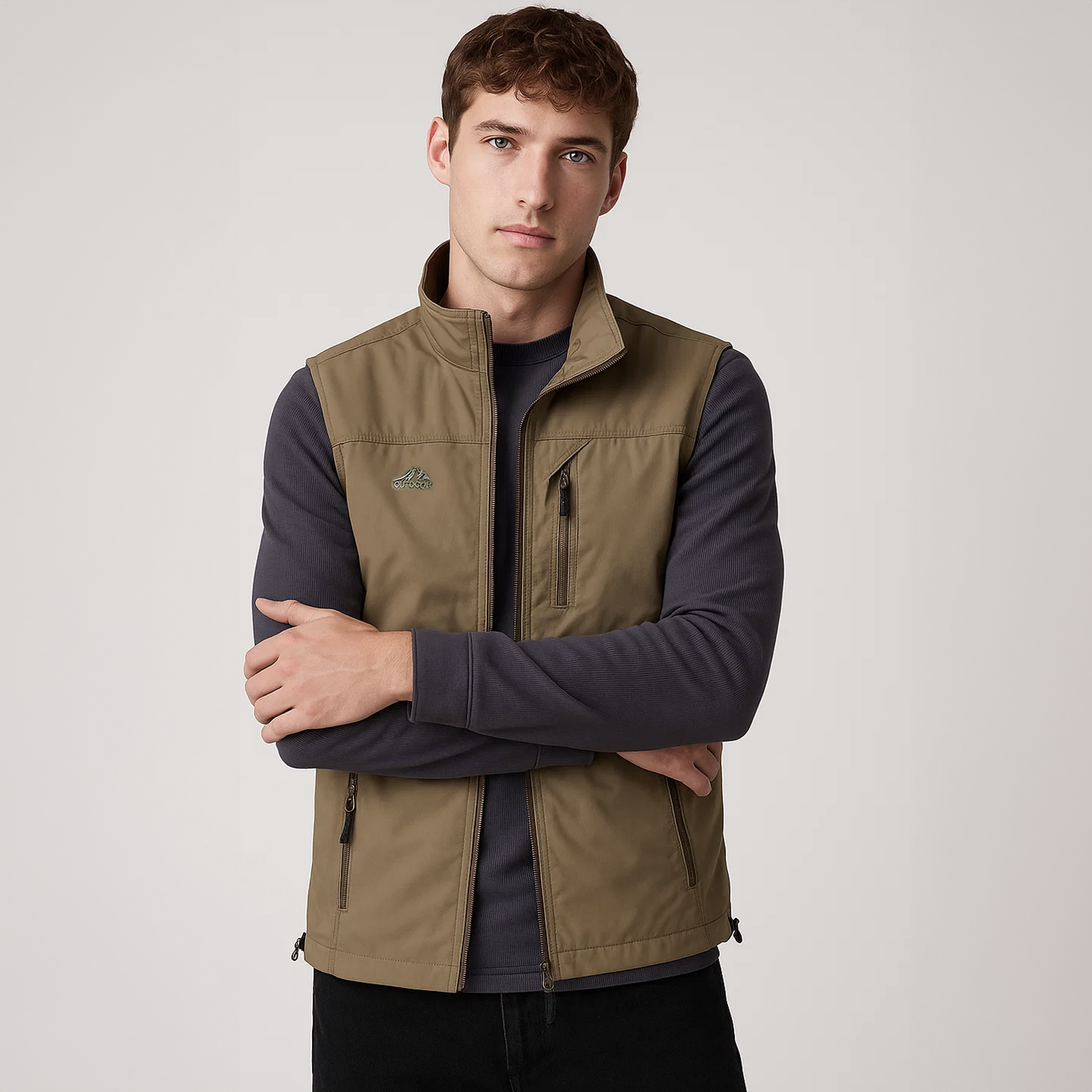 メンズ用 保温ベスト アウトドア 防水 透湿 軽量 高機能 耐風設計 防寒 快適 三つのジッパーポケット 完璧な収納 野外活動に最適 雨天対応 長時間保温