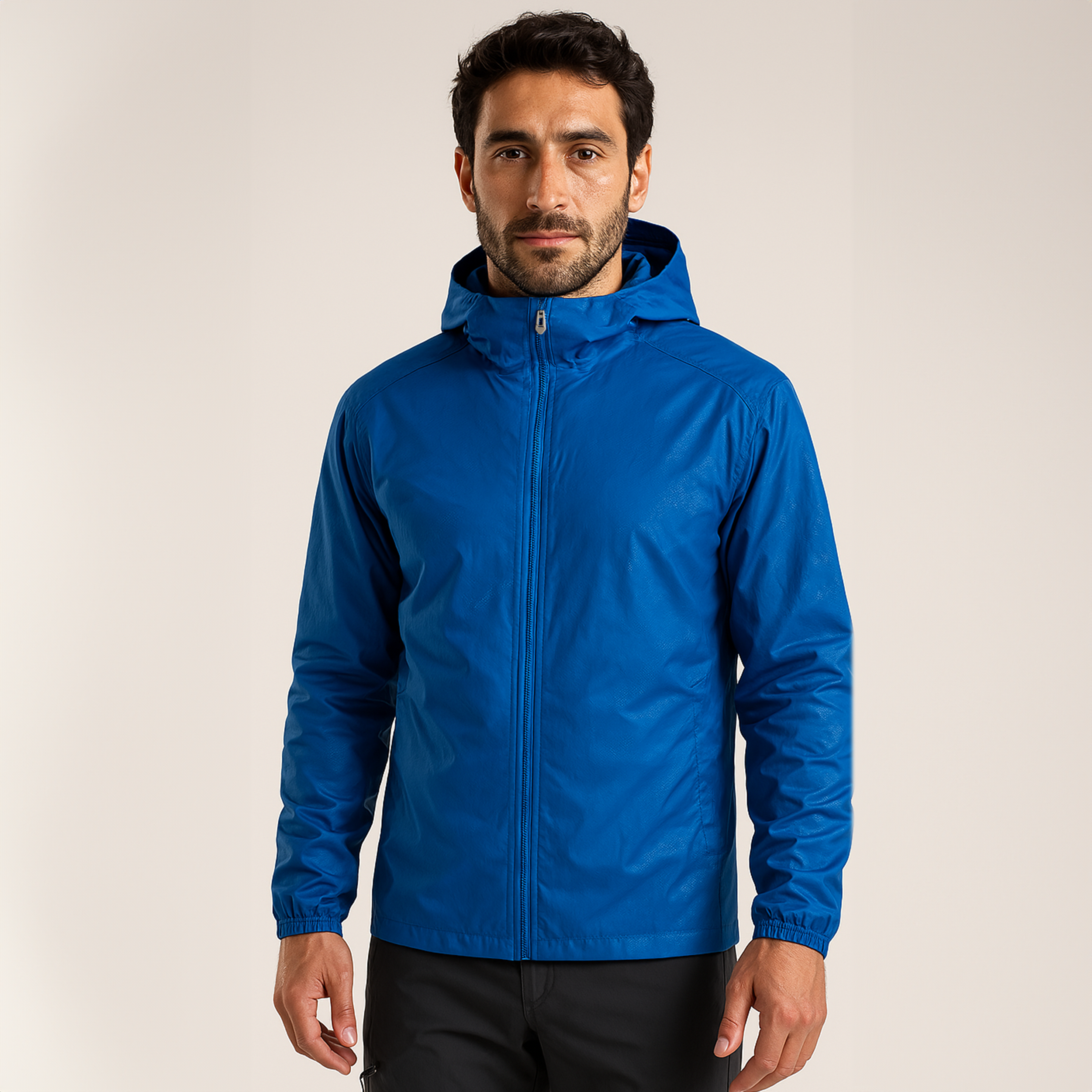 メンズ防水ウィンドブレーカー UVプロテクション 通気性 折りたたみ調整フード アウトドア向け 高機能 防風 快適 軽量設計 男性用 機能性抜群