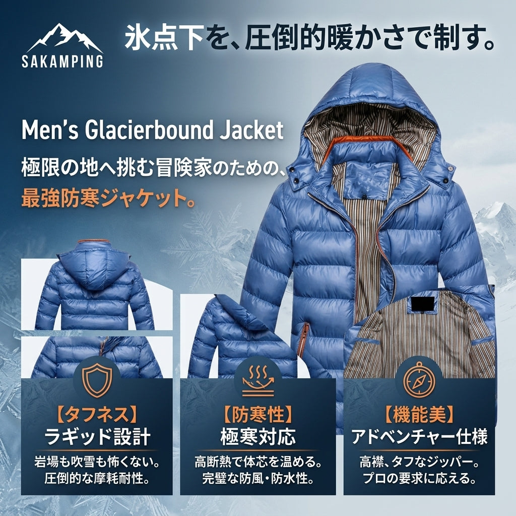 【極寒の暴風雪を完全遮断・厳しい雪山や氷点下フィールドでも体内温度を逃さない最強保温防風シェル】Sakamping メンズ グラシアバウンド ジャケット (極地対応 完全防水防寒マウンテンパーカー) | 耐水圧20,000mm・高機能中綿/ダウン保温・完全防水シームテープ・多機能ミリタリーポケット・調整可能ヘルメット対応フード | 極地遠征・冬釣り・雪山登山・厳冬期キャンプ・タウンユース | 1年保証付