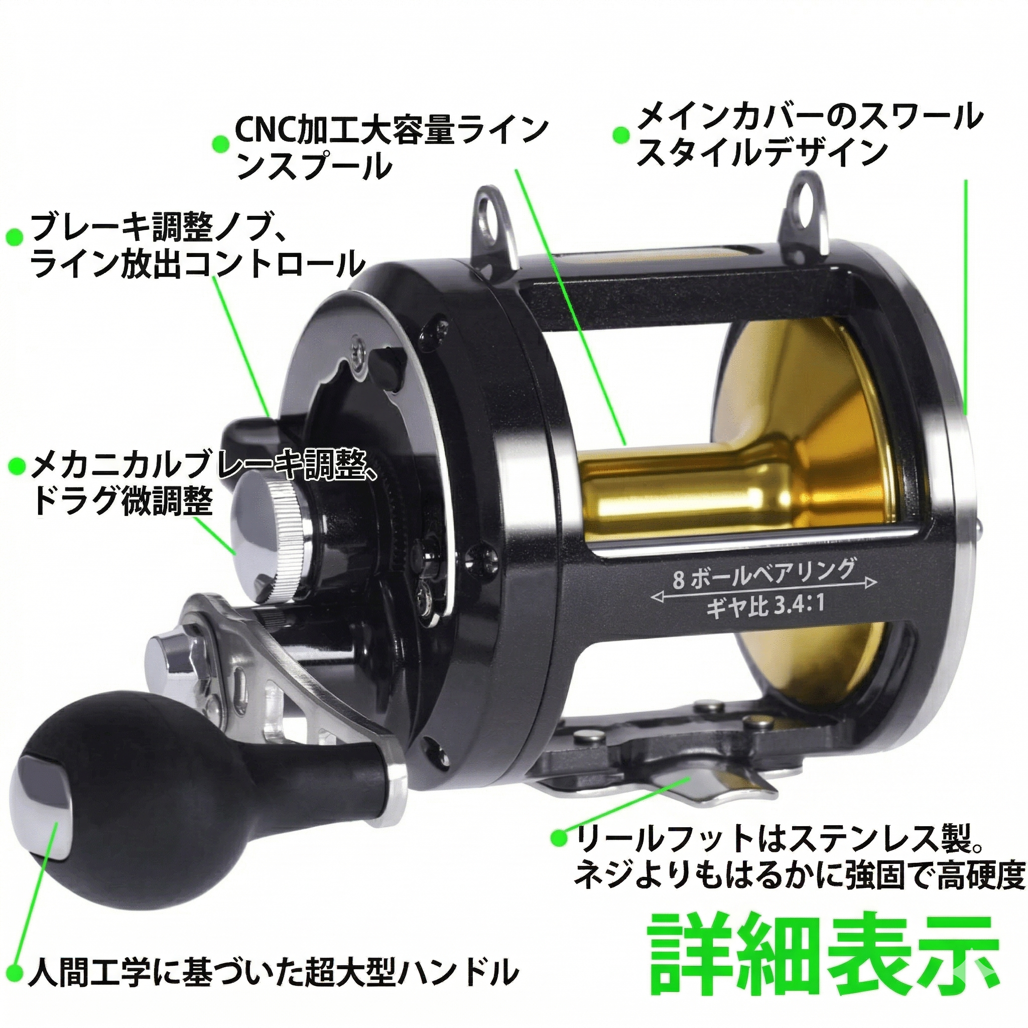 【究極のパワー】Sakamping Molla シーモンスター | 最大ドラグ力30kg・大物専用ベイトリール | ソルトウォーター対応・超剛性アルミボディ | ジギング・トローリング・深場釣り | 安心の1年保証付