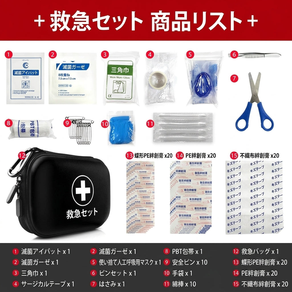 【いざという時の命綱・充実の91アイテムを手のひらサイズに凝縮】Sakamping 救急セット 91点セット | コンパクト・携帯型・応急処置 | 防災・車載・キャンプ・家庭用 | 1年保証付